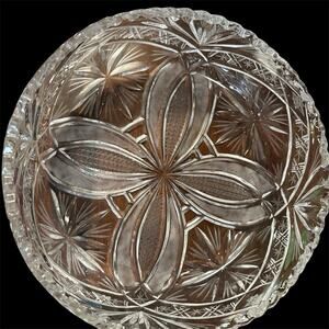 Vintage IrenA Hand Cut Lead Crystal Fan Pinwheel 9.25” Bowl Made In Poland